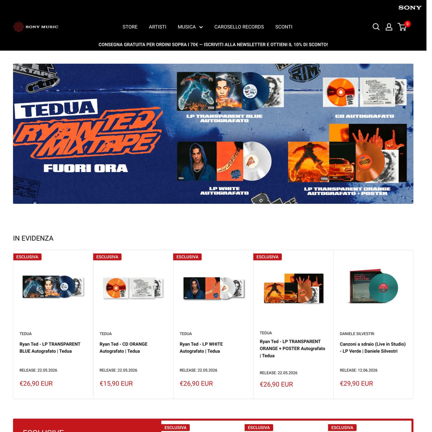 Homepage di Sony Music Store