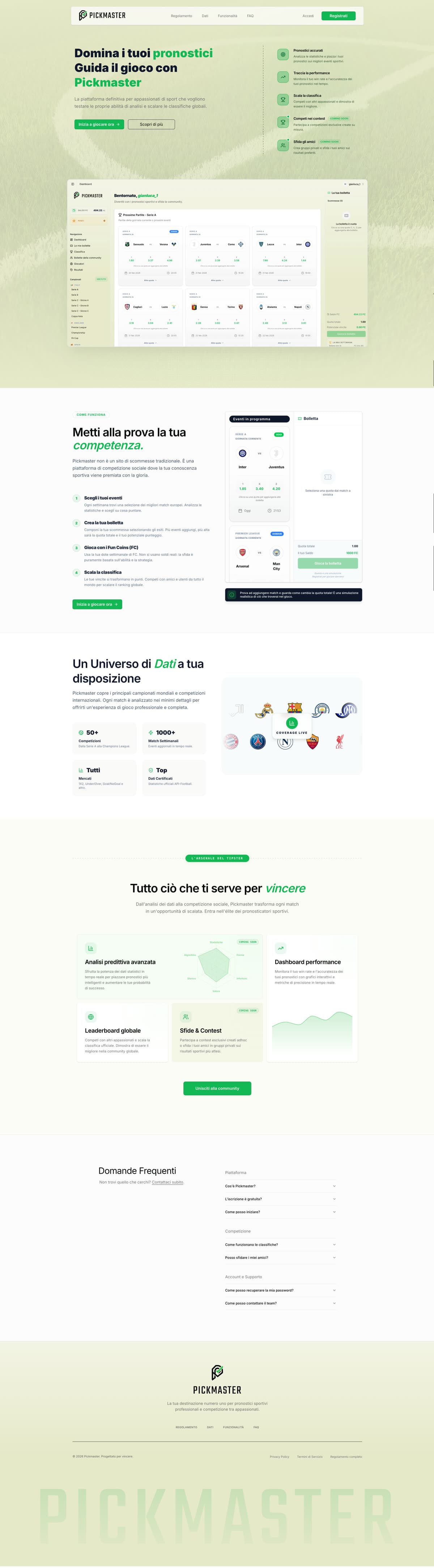 Landing page di Pick Master